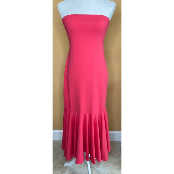 Susana Monaco Tube Flutter bottom midi dress NWT medium watermelon - Picture 3 of 6